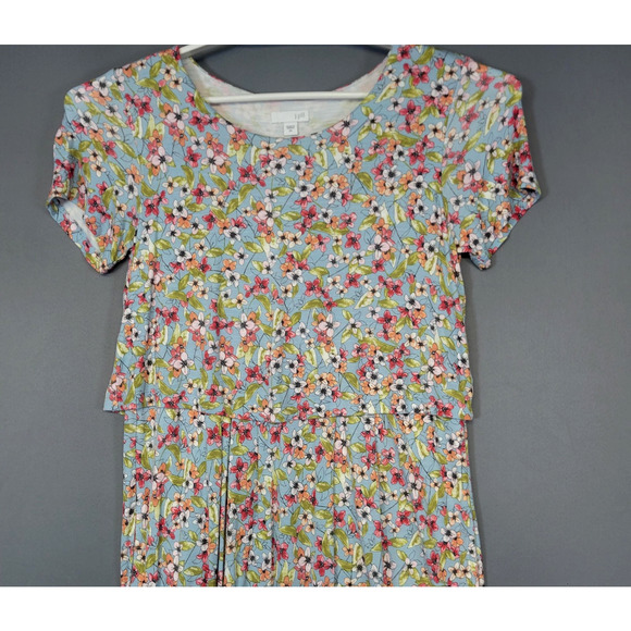 J Jill Dress Womens XS Blue Floral Short Sleeve Layered Overlay Back Buttons - Picture 5 of 15
